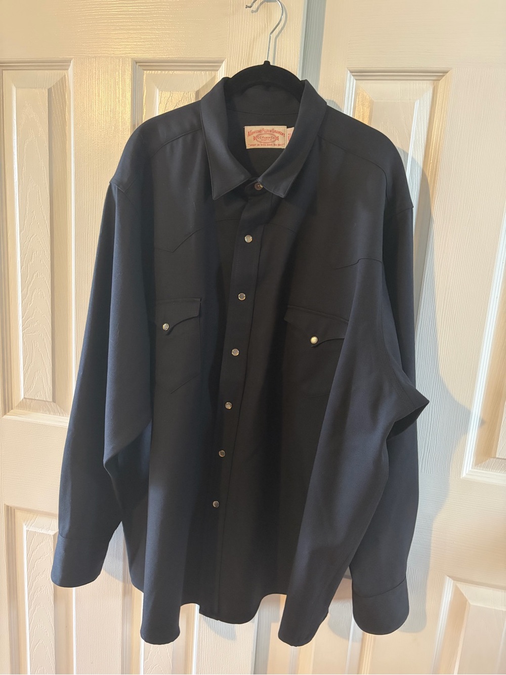 Vintage Filson Men's Black 100% Wool Western Shirt With Pearl Snaps Size XXL